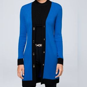 WHBM Blue Rigged Long Cardigan